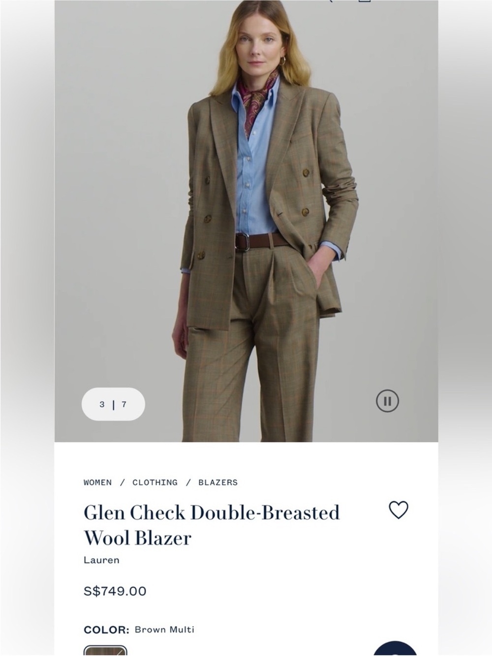 Ralph Lauren Glen Check
Double-Breasted Wool Blazer - Picture 5 of 12